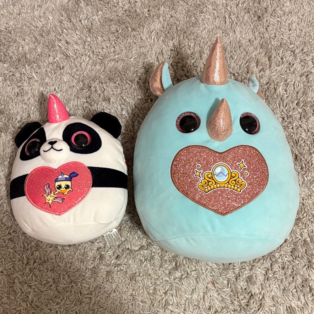 Squishmallows Panda and Unicorn Plush Duo - White, Black, Teal